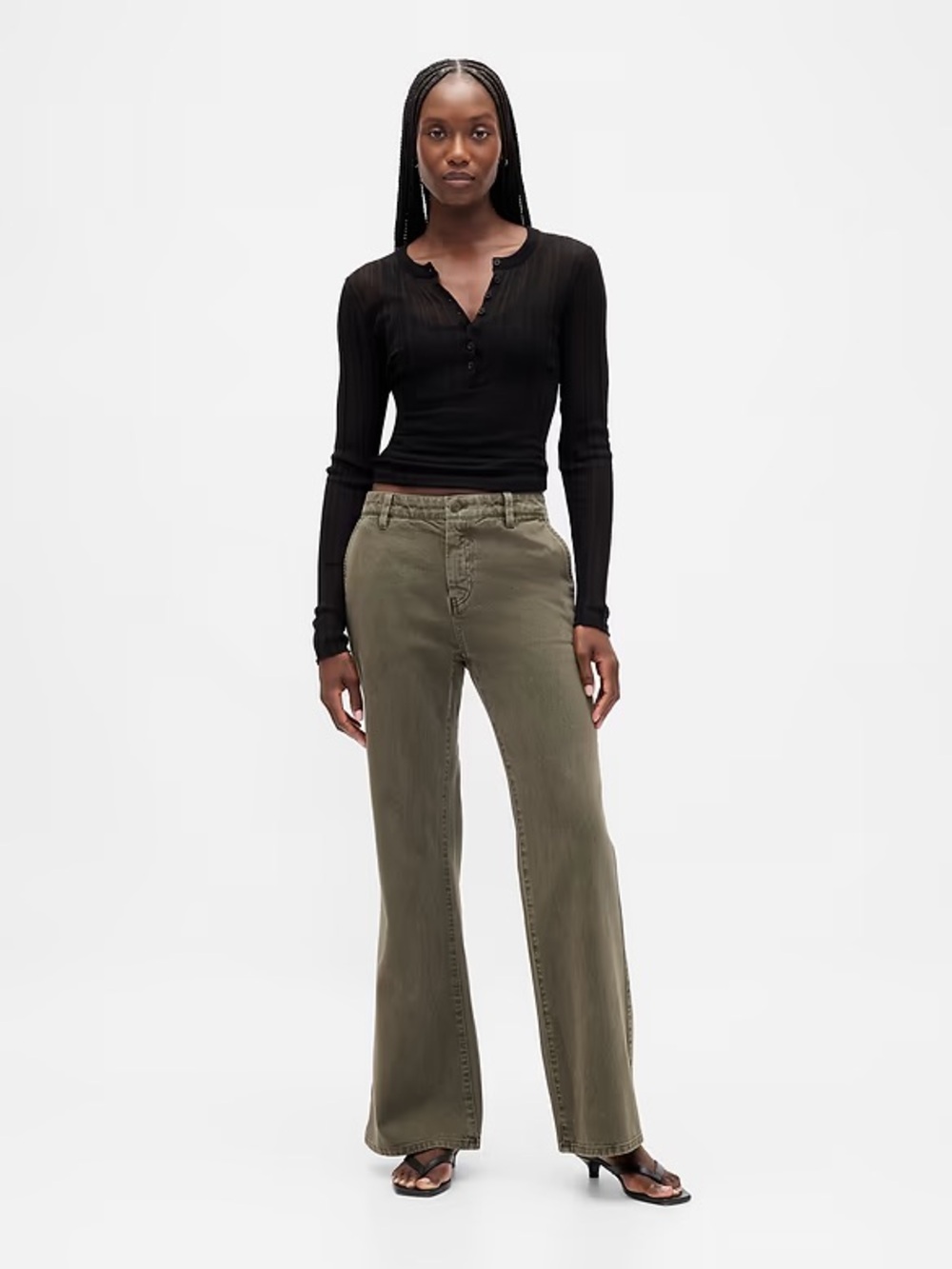Gap Low Rise Relaxed Flare Cotton Khakis In Black Moss Green Size 8 Tall NWT